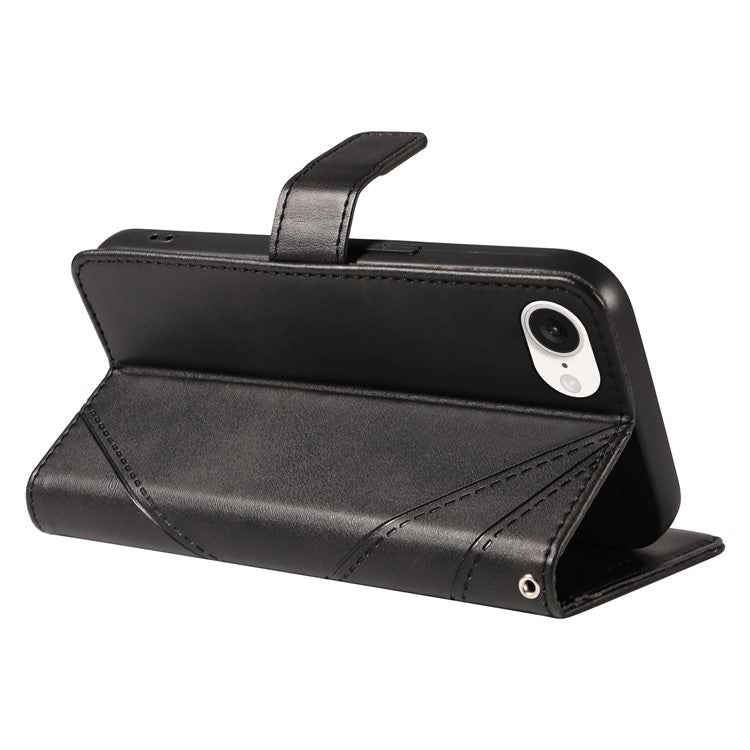 For iPhone 16e Case Leather Card Holder Phone Cover Geometric Line - Black