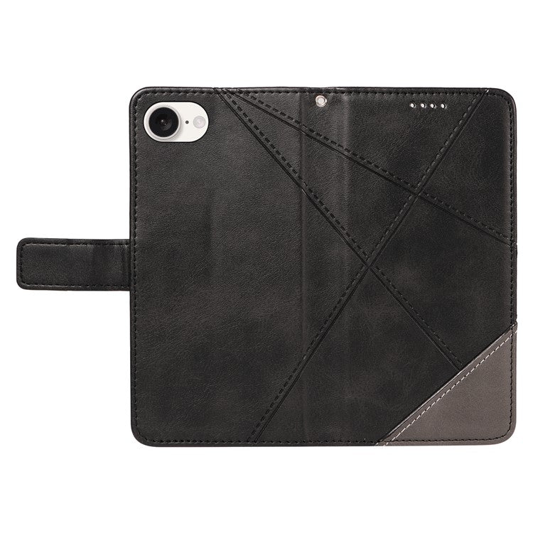 For iPhone 16e Case Leather Card Holder Phone Cover Geometric Line - Black