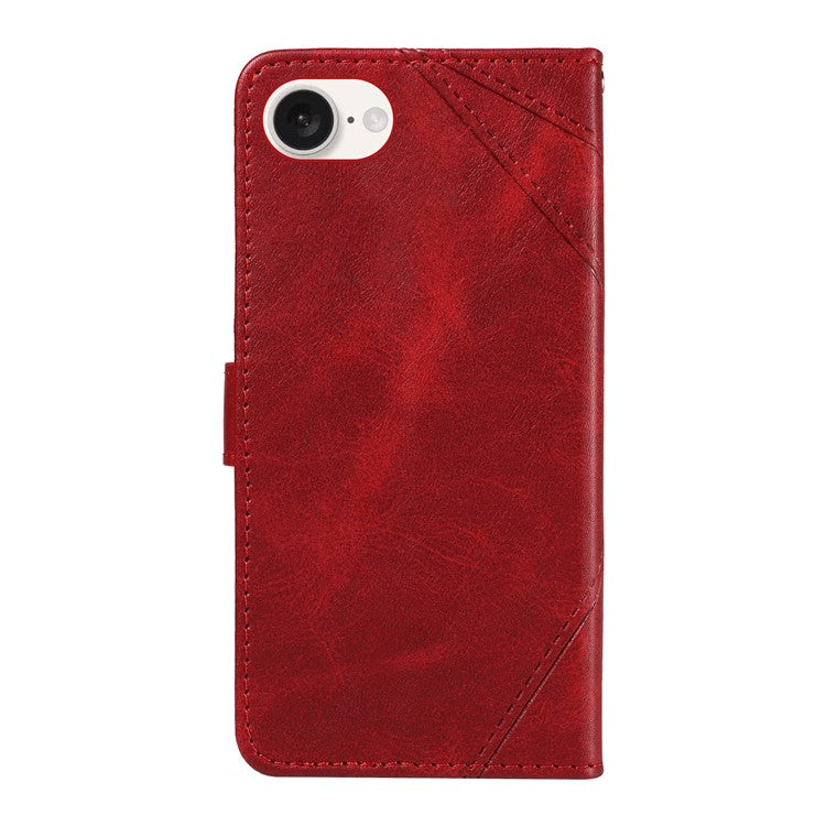 For iPhone 16e Case Leather Card Holder Phone Cover Geometric Line - Red