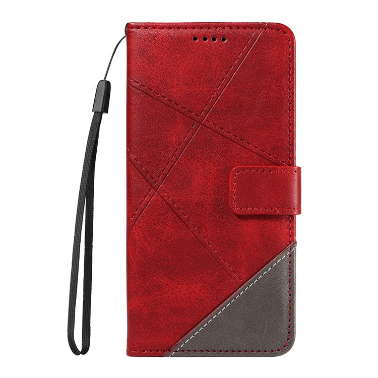 For iPhone 16 Case PU Leather Protective Geometric Line Phone Cover Wrist Strap - Red
