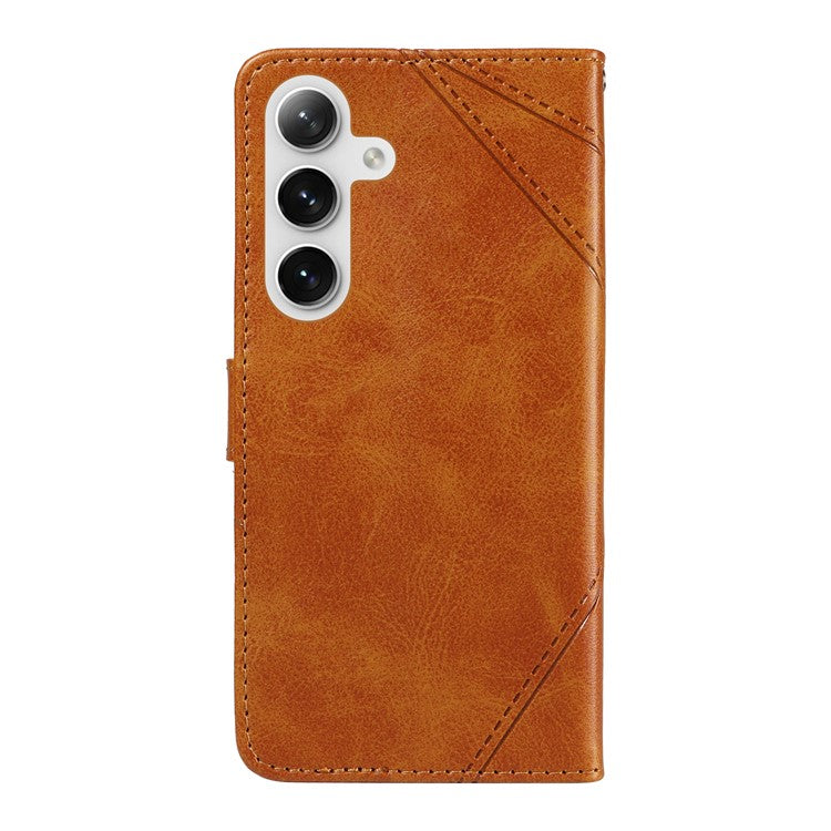 For Samsung Galaxy S24 Case PU Leather Calf Texture Wallet Phone Cover Geometric Line - Brown