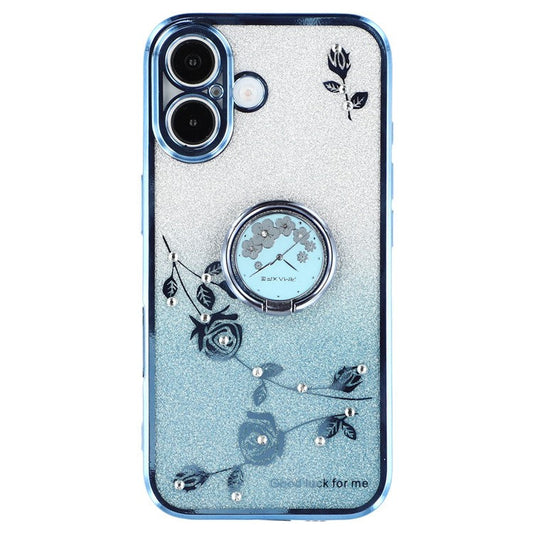KADEM For iPhone 16 Plus Case TPU Phone Cover Glitter Gradient Ring Kickstand Function - Blue
