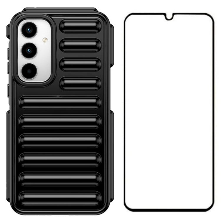 WANLONFENG LK Series for Samsung Galaxy A55 5G TPU Case Capsule Ribbed Design with Screen Film - Black