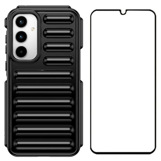 WANLONFENG LK Series for Samsung Galaxy A55 5G TPU Case Capsule Ribbed Design with Screen Film - Black