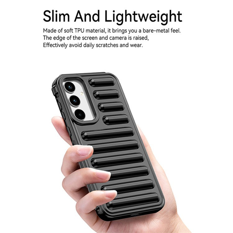 WANLONFENG LK Series for Samsung Galaxy A55 5G TPU Case Capsule Ribbed Design with Screen Film - Black