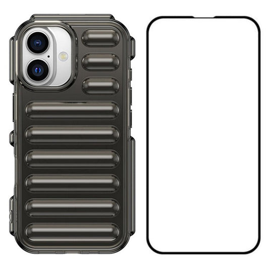 WANLONFENG LK Series for iPhone 16 Plus Case Anti-drop TPU Phone Cover with Screen Film - Transparent Grey