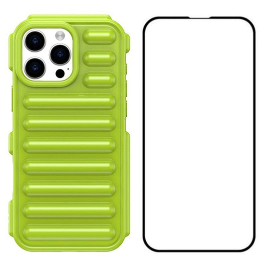 WANLONFENG LK Series for iPhone 16 Pro Case Ribbed TPU Soft Phone Cover with Screen Film - Green