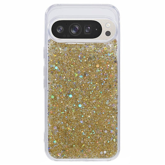 For Google Pixel 9 Pro XL Case Shockproof Soft TPU Phone Cover Glittery Design - Gold