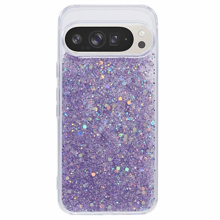 For Google Pixel 9 Pro XL Case Shockproof Soft TPU Phone Cover Glittery Design - Purple