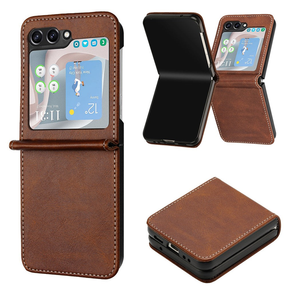 For Samsung Galaxy Z Flip7 FE 5G / Z Flip6 5G / Z Flip5 5G Case PU Leather Hard PC Phone Cover Calf Texture - Brown