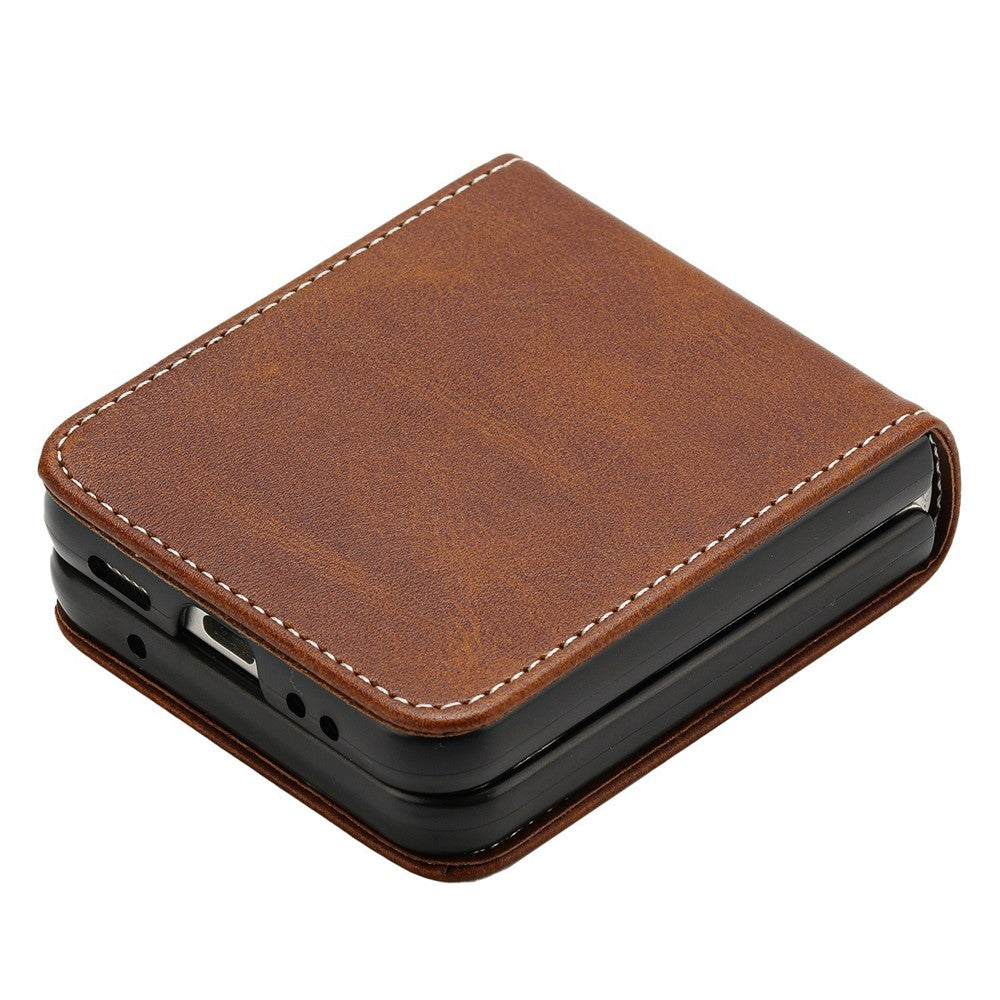 For Samsung Galaxy Z Flip7 FE 5G / Z Flip6 5G / Z Flip5 5G Case PU Leather Hard PC Phone Cover Calf Texture - Brown