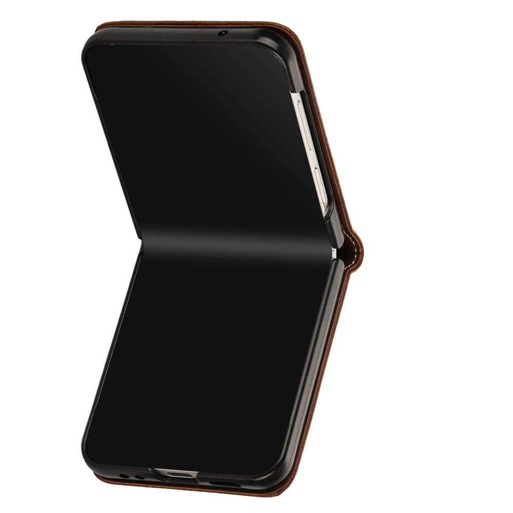 For Samsung Galaxy Z Flip7 FE 5G / Z Flip6 5G / Z Flip5 5G Case PU Leather Hard PC Phone Cover Calf Texture - Brown