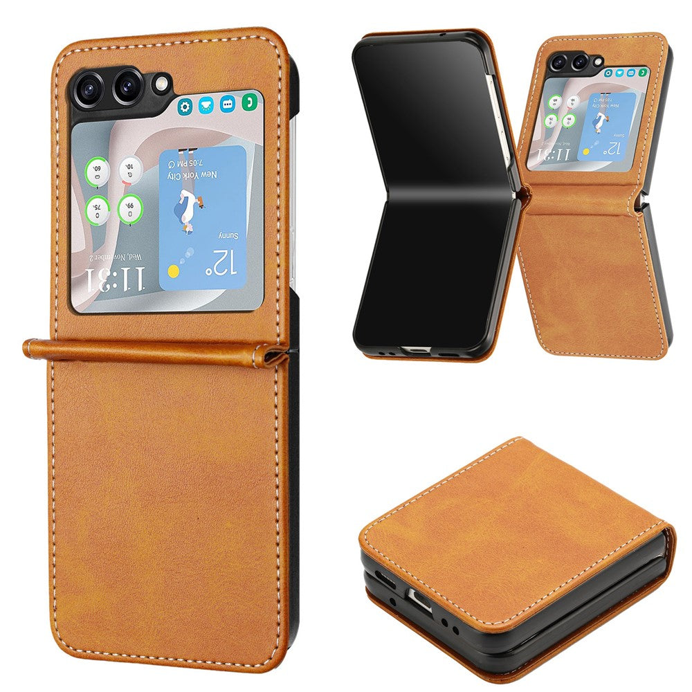 For Samsung Galaxy Z Flip7 FE 5G / Z Flip6 5G / Z Flip5 5G Case PU Leather Hard PC Phone Cover Calf Texture - Yellow