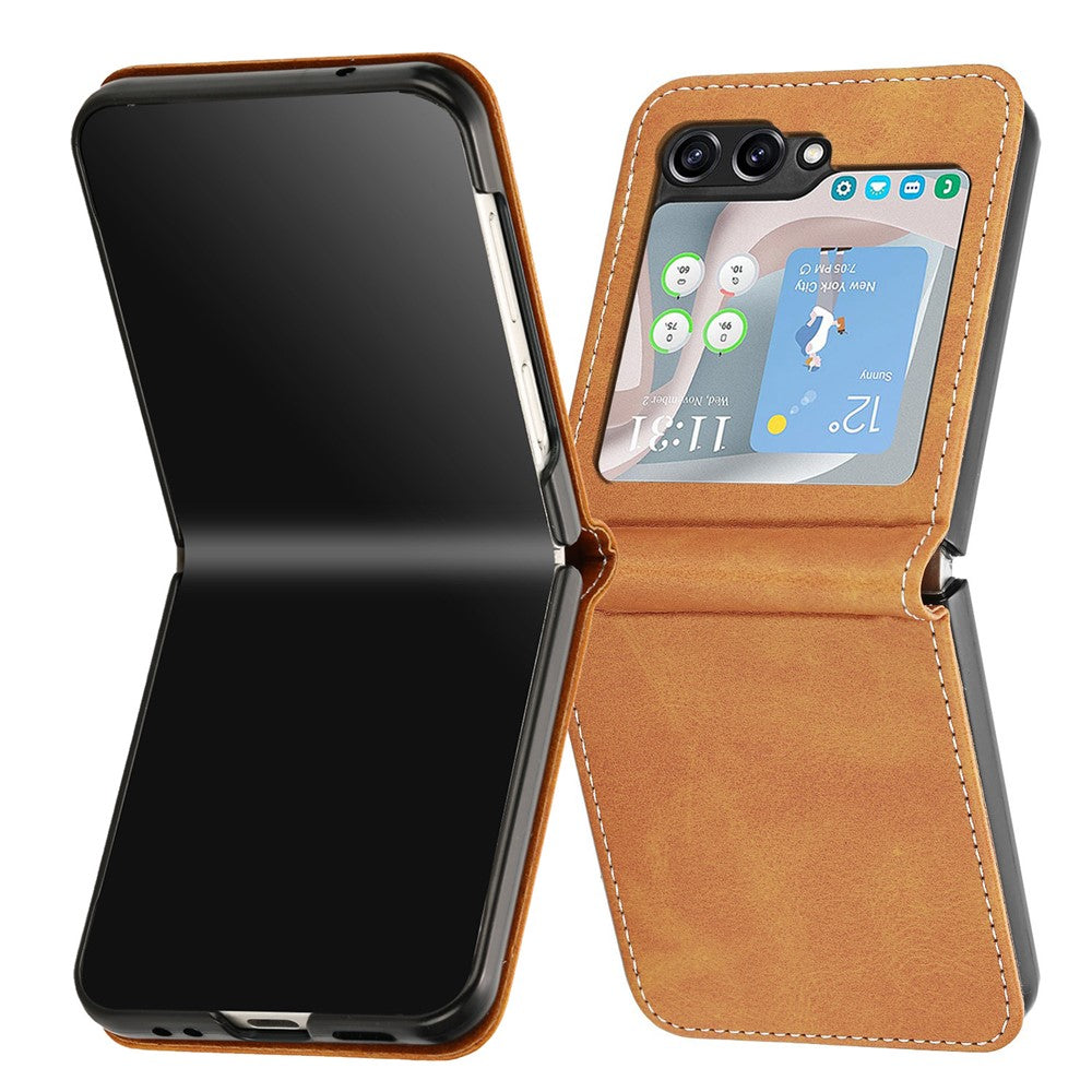 For Samsung Galaxy Z Flip7 FE 5G / Z Flip6 5G / Z Flip5 5G Case PU Leather Hard PC Phone Cover Calf Texture - Yellow