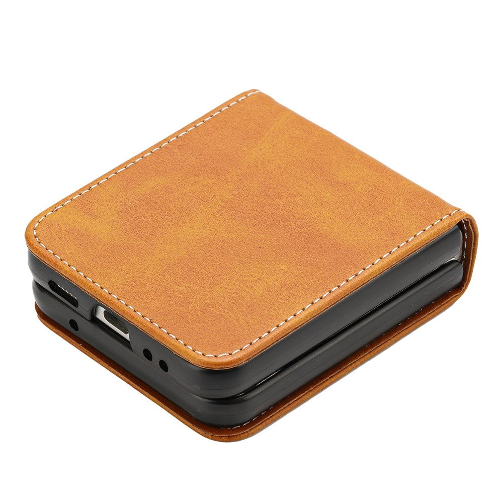 For Samsung Galaxy Z Flip7 FE 5G / Z Flip6 5G / Z Flip5 5G Case PU Leather Hard PC Phone Cover Calf Texture - Yellow