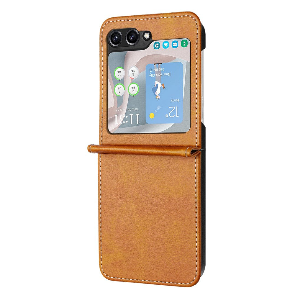 For Samsung Galaxy Z Flip7 FE 5G / Z Flip6 5G / Z Flip5 5G Case PU Leather Hard PC Phone Cover Calf Texture - Yellow