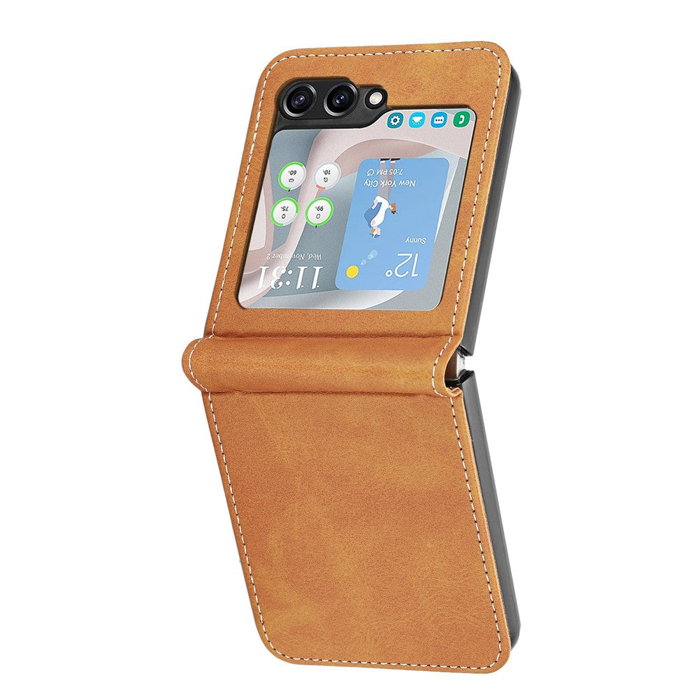 For Samsung Galaxy Z Flip7 FE 5G / Z Flip6 5G / Z Flip5 5G Case PU Leather Hard PC Phone Cover Calf Texture - Yellow