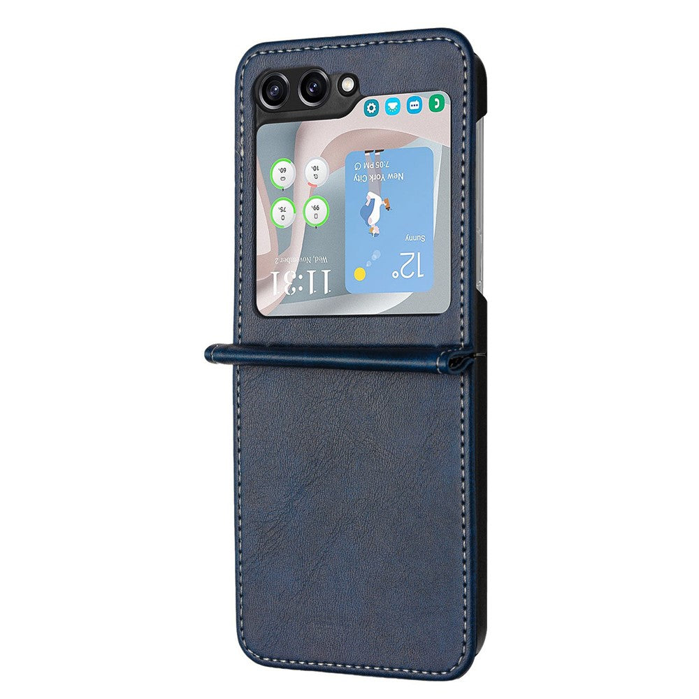 For Samsung Galaxy Z Flip7 FE 5G / Z Flip6 5G / Z Flip5 5G Case PU Leather Hard PC Phone Cover Calf Texture - Sapphire