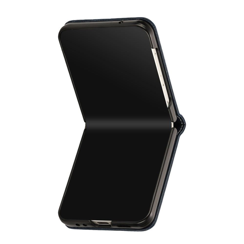 For Samsung Galaxy Z Flip7 FE 5G / Z Flip6 5G / Z Flip5 5G Case PU Leather Hard PC Phone Cover Calf Texture - Sapphire