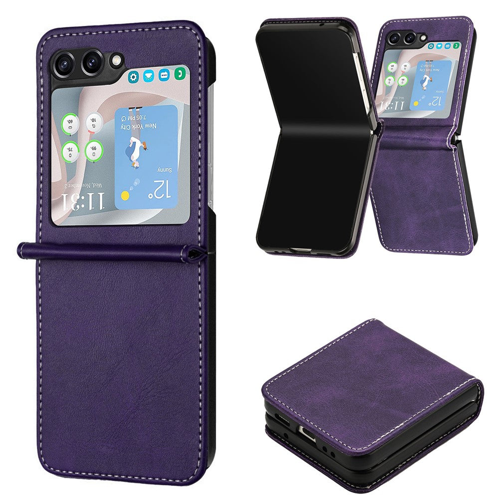 For Samsung Galaxy Z Flip7 FE 5G / Z Flip6 5G / Z Flip5 5G Case PU Leather Hard PC Phone Cover Calf Texture - Purple