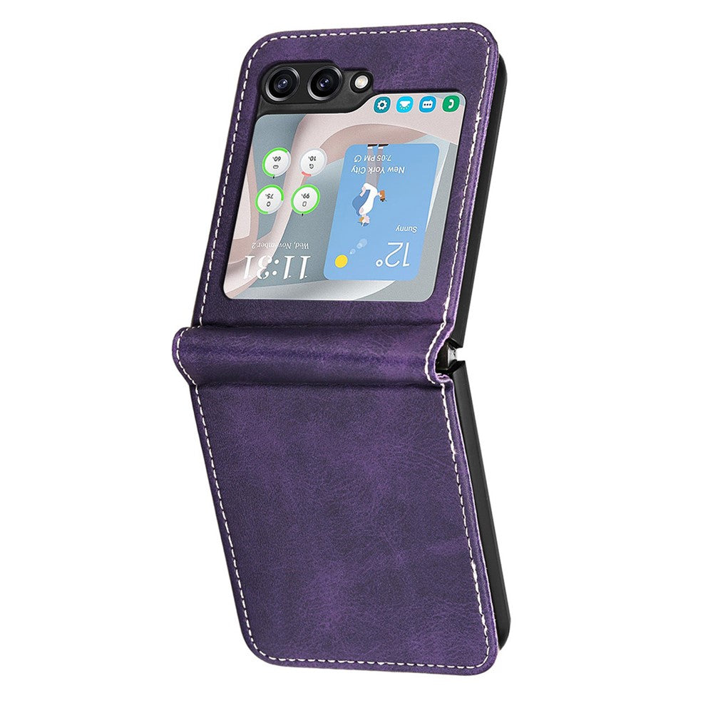 For Samsung Galaxy Z Flip7 FE 5G / Z Flip6 5G / Z Flip5 5G Case PU Leather Hard PC Phone Cover Calf Texture - Purple
