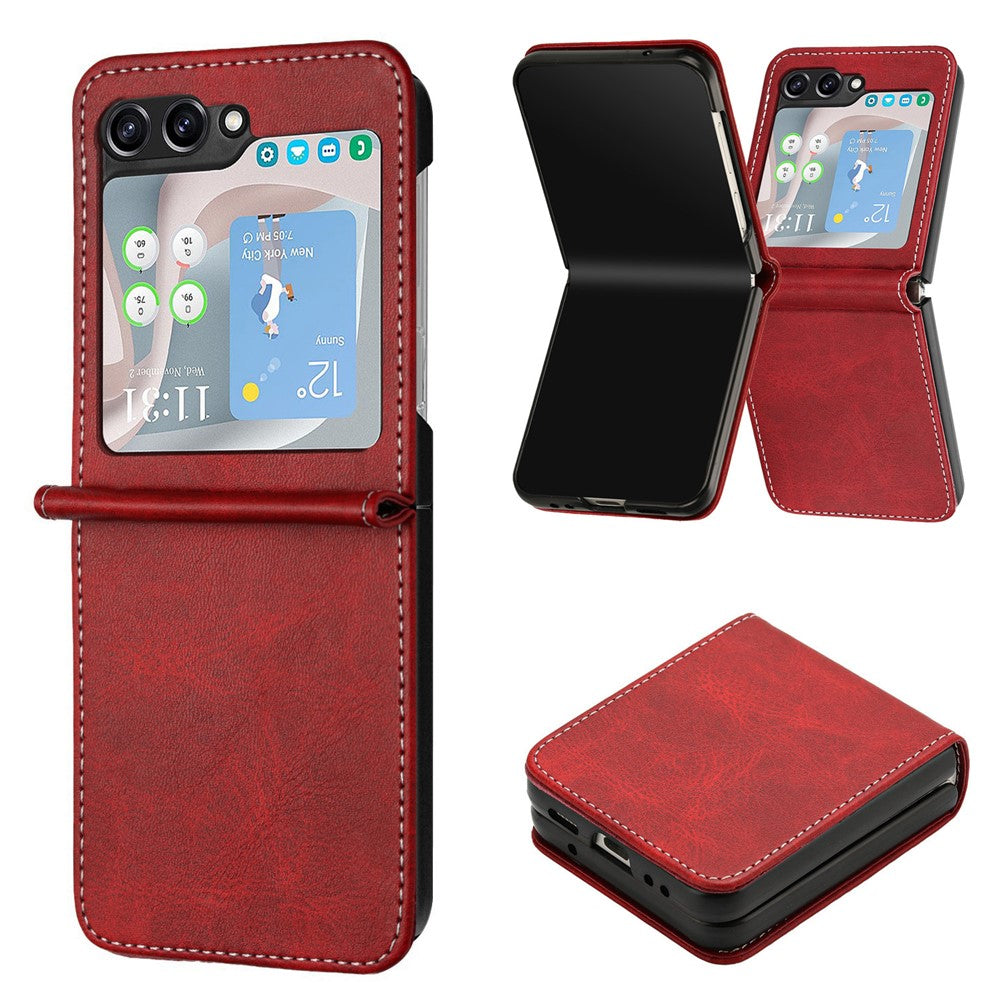 For Samsung Galaxy Z Flip7 FE 5G / Z Flip6 5G / Z Flip5 5G Case PU Leather Hard PC Phone Cover Calf Texture - Red