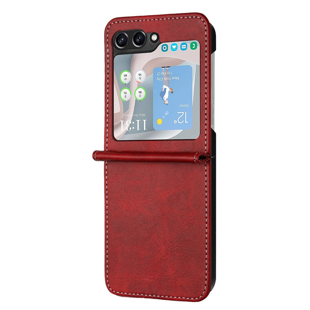 For Samsung Galaxy Z Flip7 FE 5G / Z Flip6 5G / Z Flip5 5G Case PU Leather Hard PC Phone Cover Calf Texture - Red
