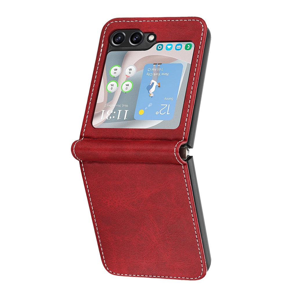 For Samsung Galaxy Z Flip7 FE 5G / Z Flip6 5G / Z Flip5 5G Case PU Leather Hard PC Phone Cover Calf Texture - Red