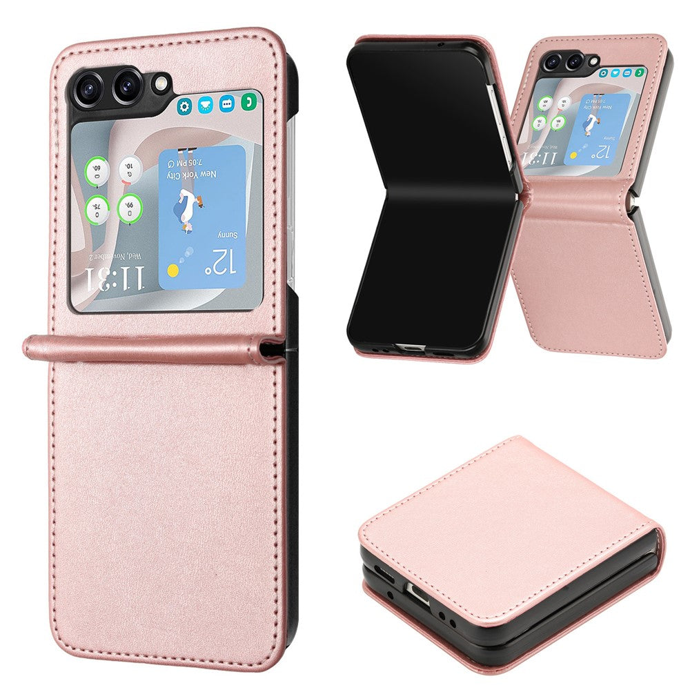 For Samsung Galaxy Z Flip7 FE 5G / Z Flip6 5G / Z Flip5 5G Case PU Leather Hard PC Phone Cover Calf Texture - Rose Gold