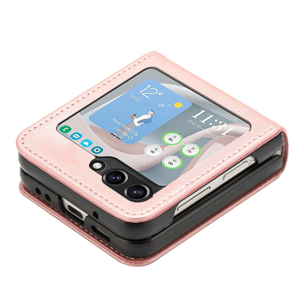 For Samsung Galaxy Z Flip7 FE 5G / Z Flip6 5G / Z Flip5 5G Case PU Leather Hard PC Phone Cover Calf Texture - Rose Gold