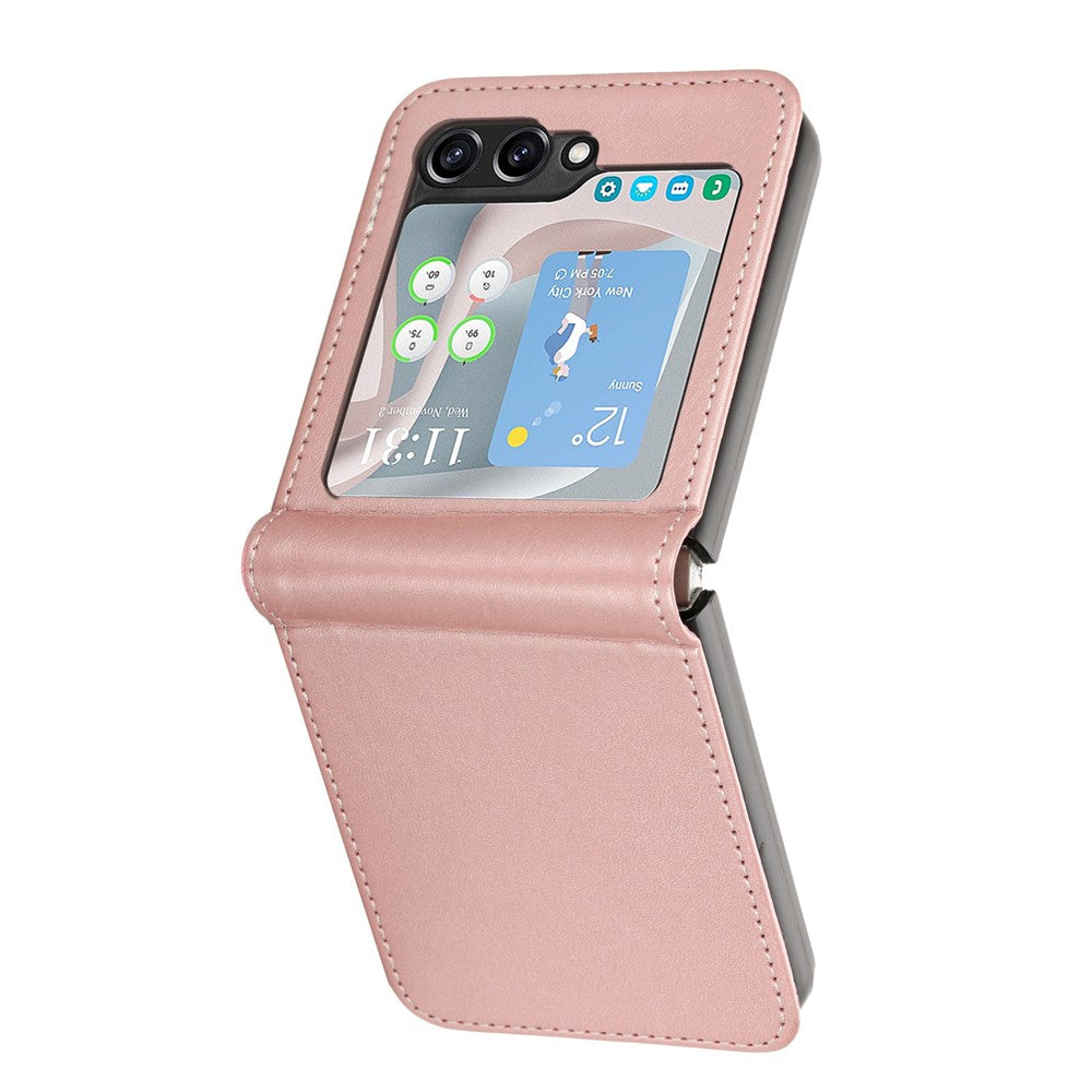 For Samsung Galaxy Z Flip7 FE 5G / Z Flip6 5G / Z Flip5 5G Case PU Leather Hard PC Phone Cover Calf Texture - Rose Gold