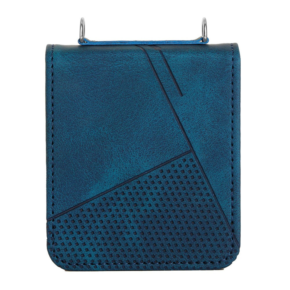 For Samsung Galaxy Z Flip7 FE 5G / Z Flip6 5G / Z Flip5 5G Case Triangle Patterns PU Leather Hard PC Crossbody Phone Cover - Sapphire