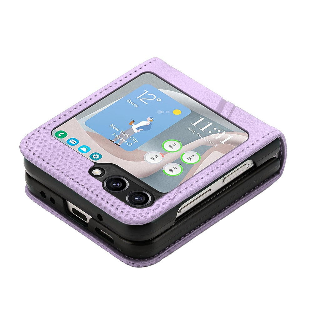 For Samsung Galaxy Z Flip7 FE 5G / Z Flip6 5G / Z Flip5 5G Case Triangle Patterns PU Leather Hard PC Crossbody Phone Cover - Purple