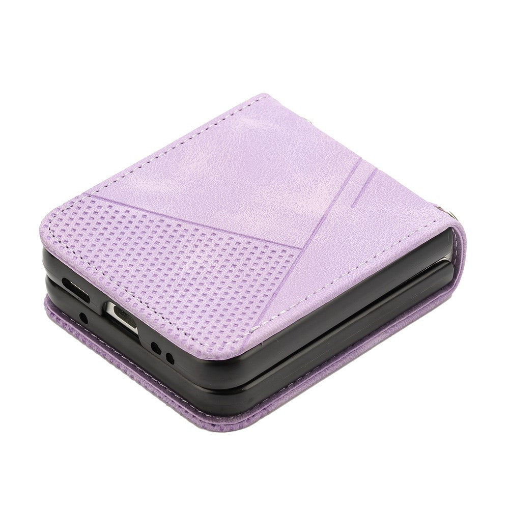 For Samsung Galaxy Z Flip7 FE 5G / Z Flip6 5G / Z Flip5 5G Case Triangle Patterns PU Leather Hard PC Crossbody Phone Cover - Purple
