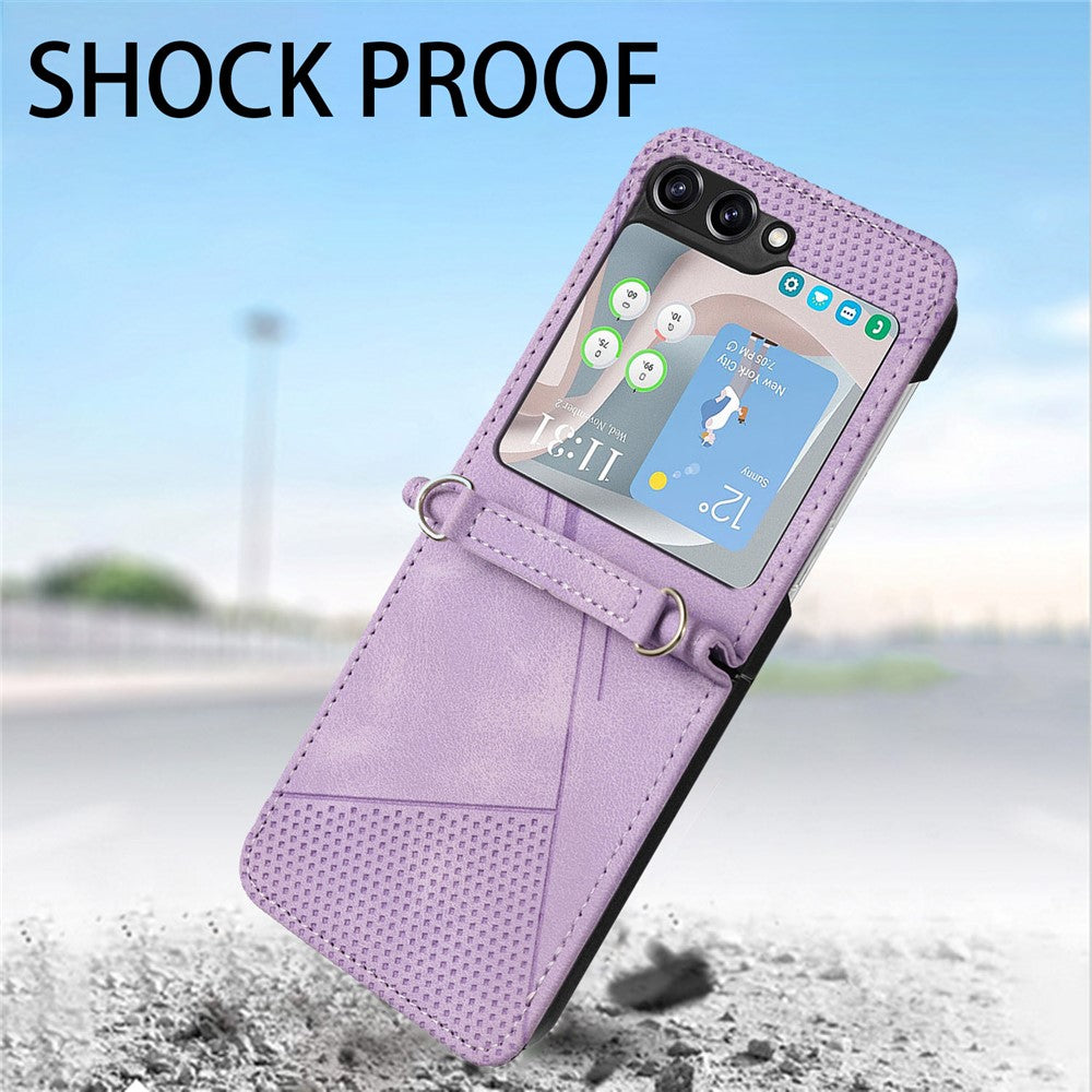 For Samsung Galaxy Z Flip7 FE 5G / Z Flip6 5G / Z Flip5 5G Case Triangle Patterns PU Leather Hard PC Crossbody Phone Cover - Purple