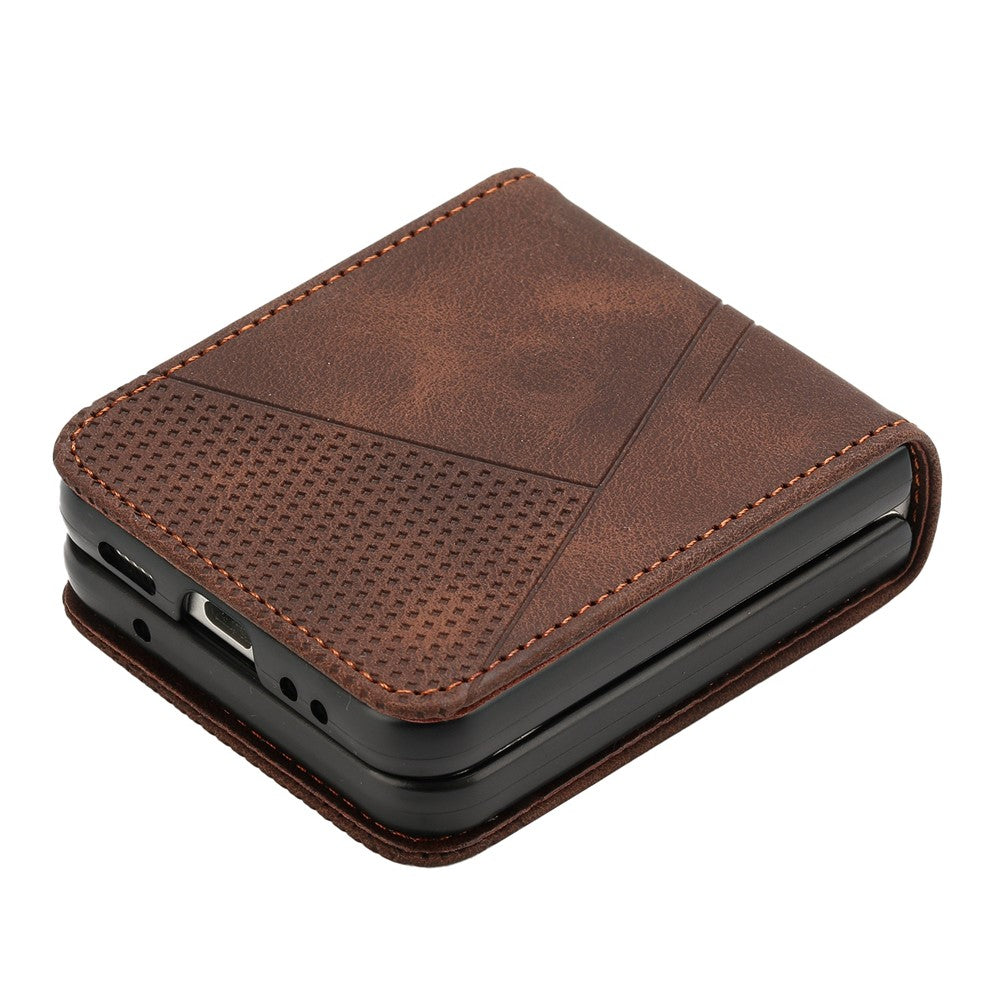 For Samsung Galaxy Z Flip7 FE 5G / Z Flip6 5G / Z Flip5 5G Case Triangle Patterns PU Leather Hard PC Crossbody Phone Cover - Brown