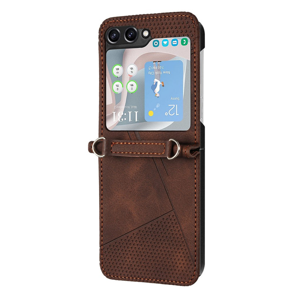 For Samsung Galaxy Z Flip7 FE 5G / Z Flip6 5G / Z Flip5 5G Case Triangle Patterns PU Leather Hard PC Crossbody Phone Cover - Brown