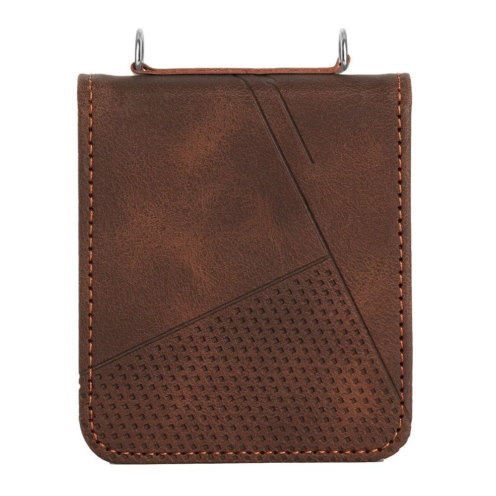 For Samsung Galaxy Z Flip7 FE 5G / Z Flip6 5G / Z Flip5 5G Case Triangle Patterns PU Leather Hard PC Crossbody Phone Cover - Brown