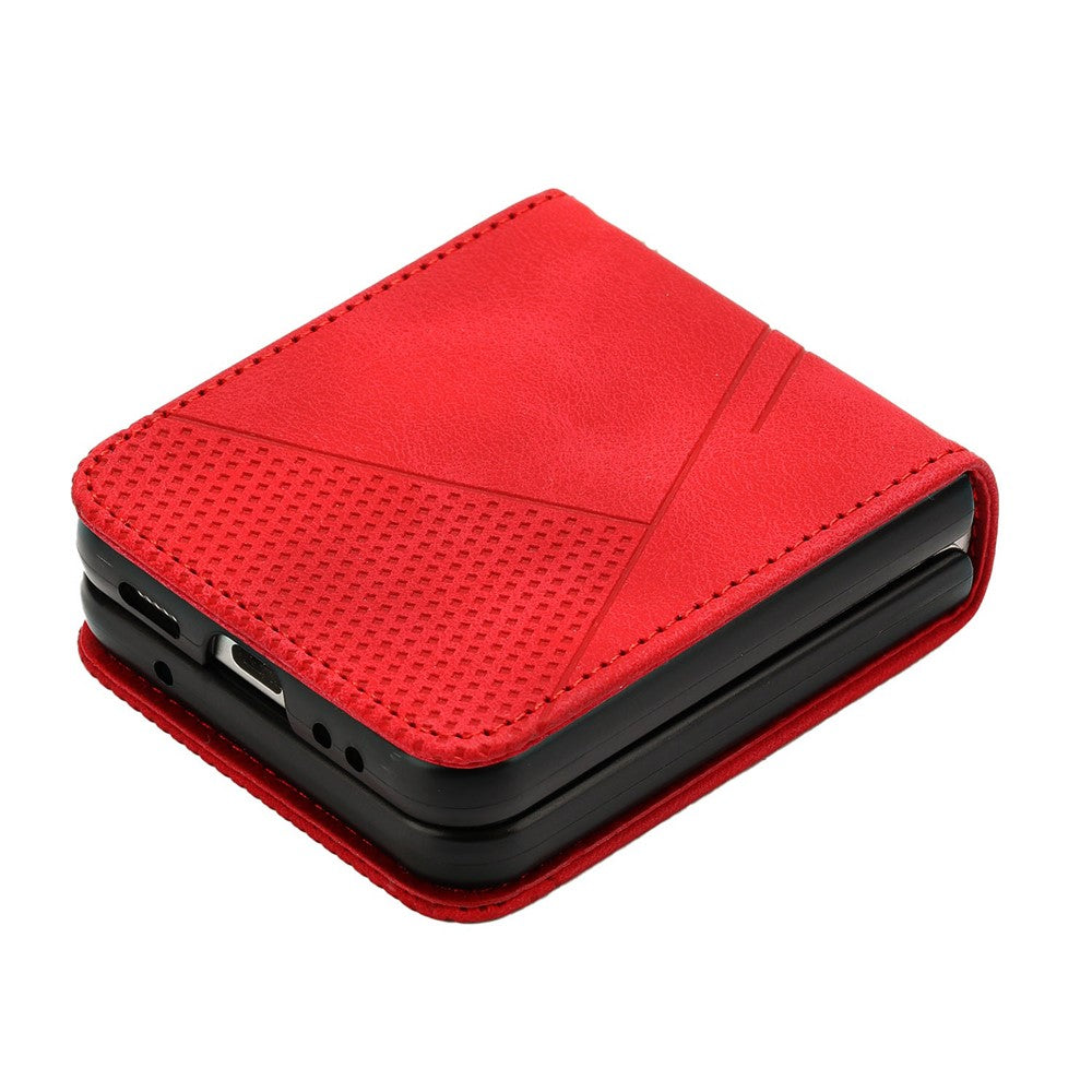 For Samsung Galaxy Z Flip7 FE 5G / Z Flip6 5G / Z Flip5 5G Case Triangle Patterns PU Leather Hard PC Crossbody Phone Cover - Red