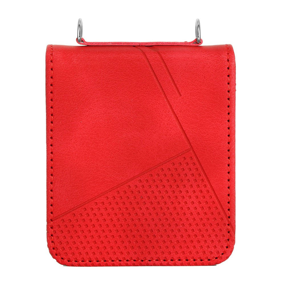 For Samsung Galaxy Z Flip7 FE 5G / Z Flip6 5G / Z Flip5 5G Case Triangle Patterns PU Leather Hard PC Crossbody Phone Cover - Red