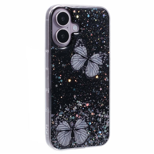AW Series For iPhone 16 Plus Case Epoxy PVC Butterfly TPU Aesthetics Phone Cover - Black