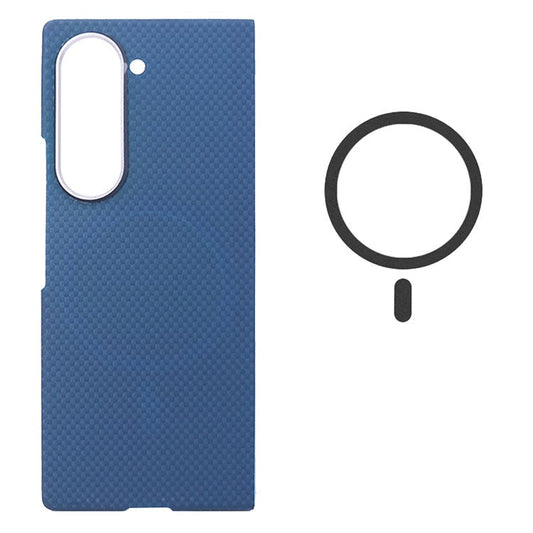 For Samsung Galaxy Z Fold6 5G Magnetic Case Carbon Fiber Pattern Hard PC Phone Cover - Blue / Green