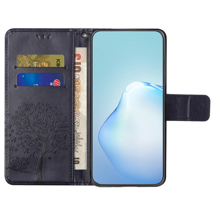 For iPhone 16 Case Wallet PU Leather Protective Phone Cover Owl Tree Pattern - Dark Purple