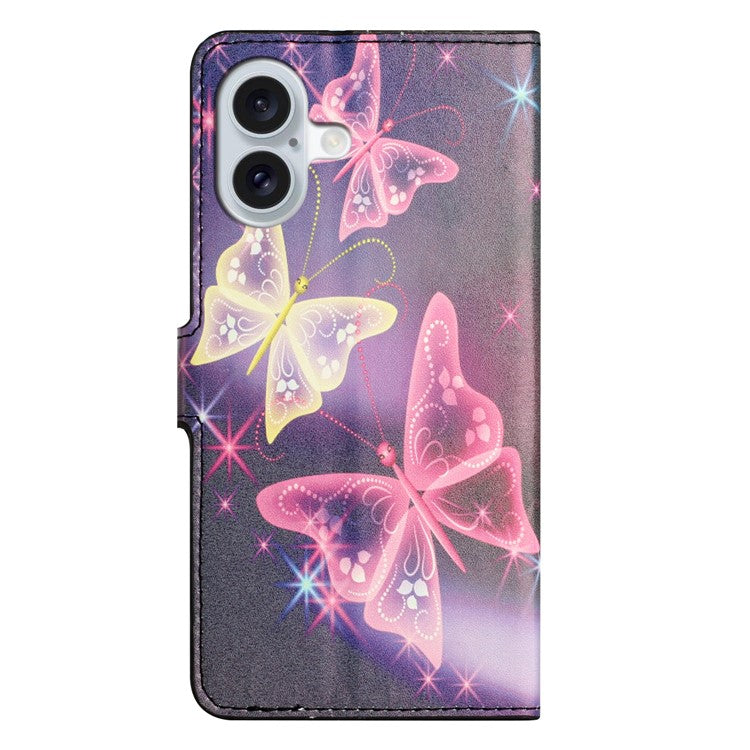 For iPhone 16 Case Pattern Print Leather Phone Cover with Wallet Stand - Sparkle Butterflies