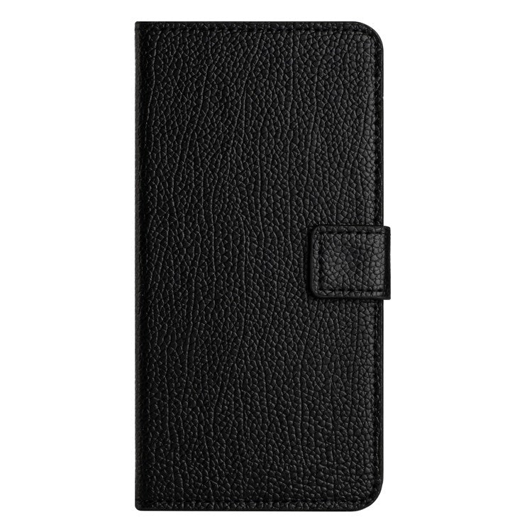 For iPhone 16 Case Litchi Texture PU Leather Wallet Folio Flip Phone Cover - Black