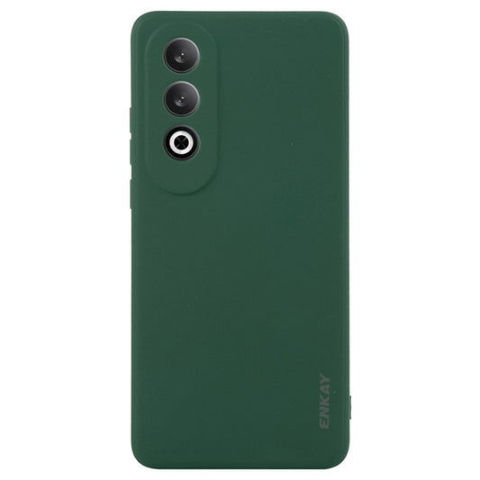 ENKAY HAT PRINCE For Oppo K12 Case Straight Edge Solid Color Silicone Phone Cover - Blackish Green