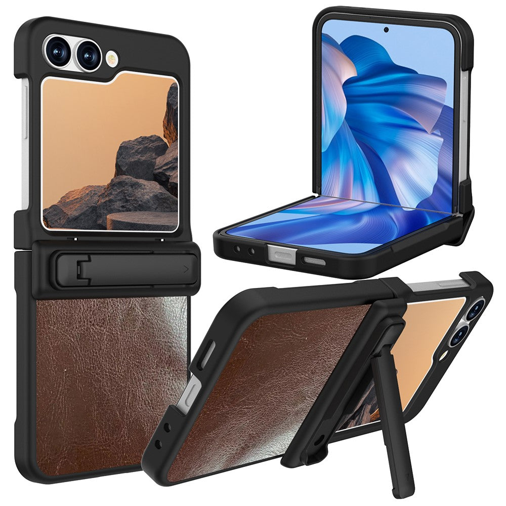 GW181 For Samsung Galaxy Z Flip7 FE 5G / Z Flip6 5G Case Crazy Horse Texture PU+PC Phone Cover with Kickstand - Dark Brown
