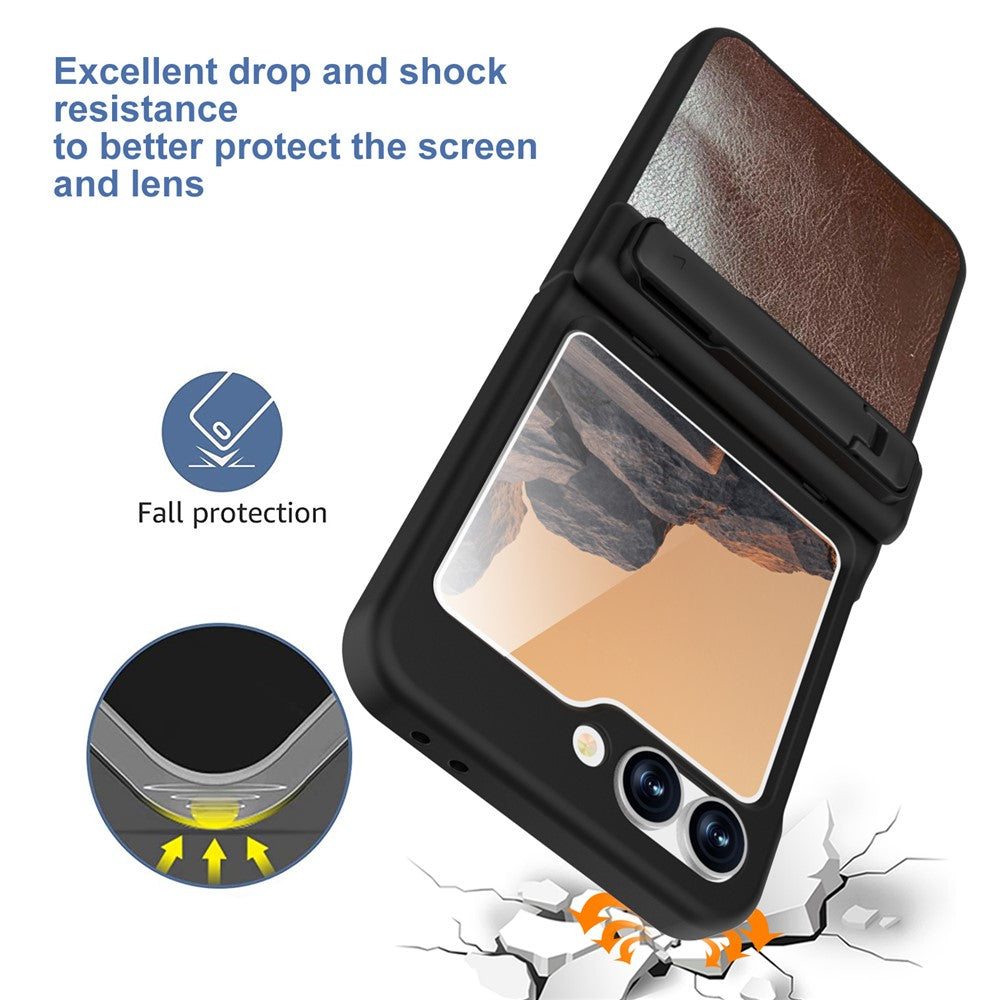 GW181 For Samsung Galaxy Z Flip7 FE 5G / Z Flip6 5G Case Crazy Horse Texture PU+PC Phone Cover with Kickstand - Dark Brown