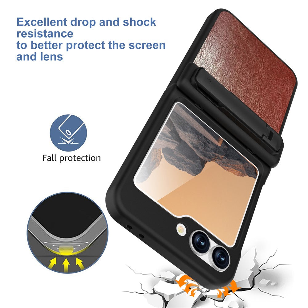 GW181 For Samsung Galaxy Z Flip7 FE 5G / Z Flip6 5G Case Crazy Horse Texture PU+PC Phone Cover with Kickstand - Orange Red