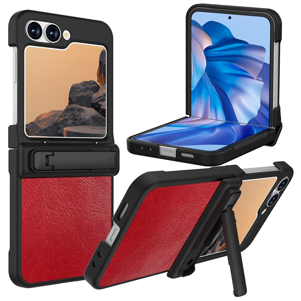 GW181 For Samsung Galaxy Z Flip7 FE 5G / Z Flip6 5G Case Crazy Horse Texture PU+PC Phone Cover with Kickstand - Dark Red